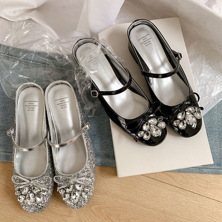 Karin Luna In Stock In Stock  Rhinestone One-Strap Round-Toe Slip-On Height-Increasing Soft Slippers