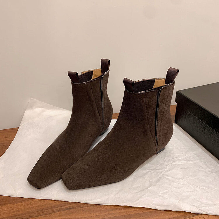 Karin Luna Classic Style Internal Height Increase Cowhide Leather Small Square Toe Short Fashion Boots