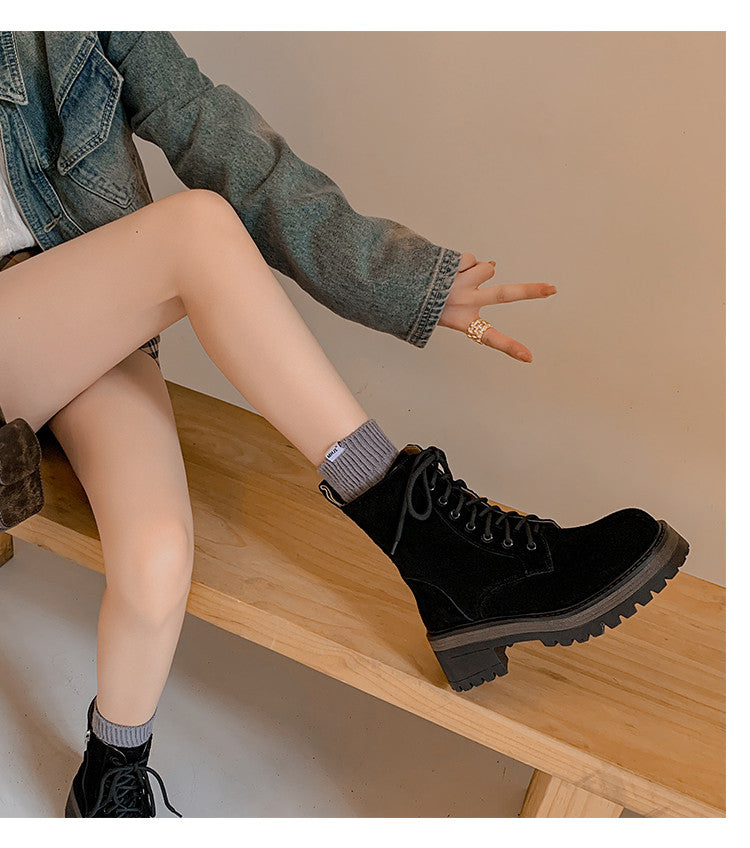 Karin Luna In Stock Casual style thin strap round toe suede ankle boots