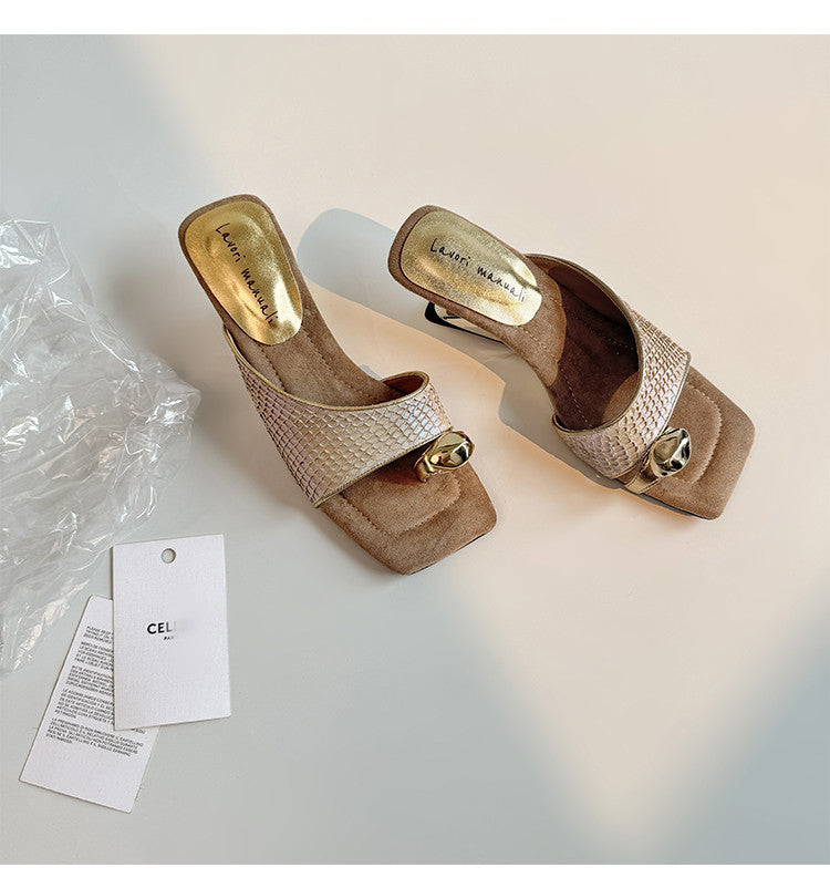 Karin Luna Fish Skin Series~Minimalist Square Toe Popular Irregular Heel Slippers