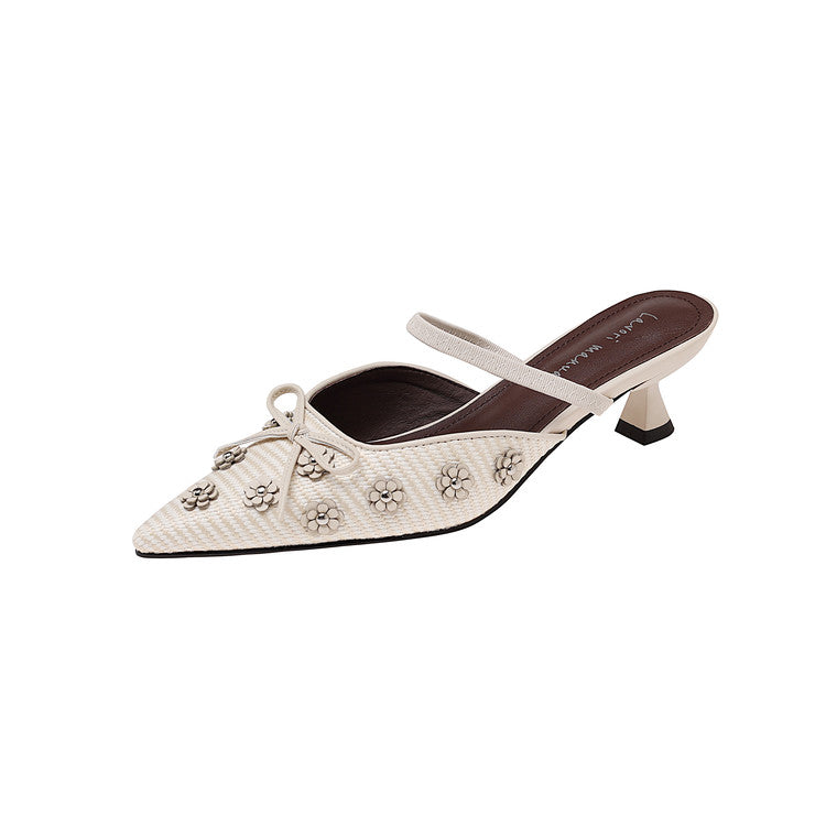 Karin Luna In Stock Spot Goods  Elegant Floral Pointed Toe Rhinestone Slippers