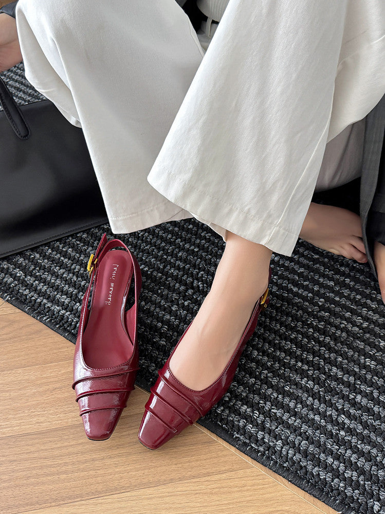Karin Luna French Retro Square Toe Wrinkled Closed-Toe Sandals