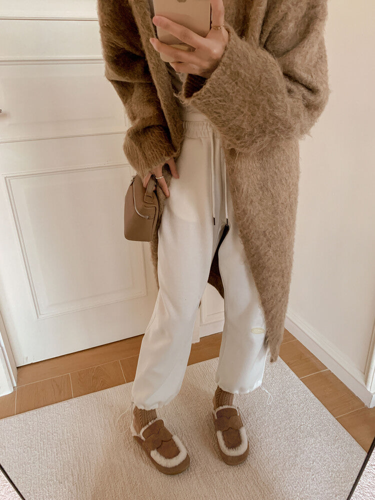 Karin Luna In Stock Look~This is such thick lamb wool Winter Atmosphere！Cowhide Leather Lamb Wool Round Toe Flat Sole Half Support！