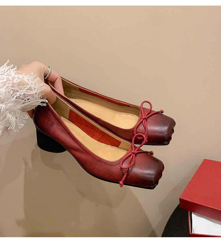 Karin Luna In Stock In Stock ~Full leather inside and out Pig Nose Bow Retro Thick Heel Mary Jane Shoes
