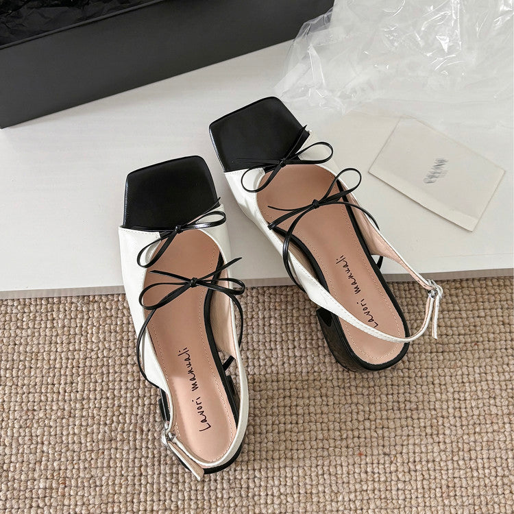 Karin Luna In Stock Spot Goods Square Toe Double Bow Thick Heel Sandals