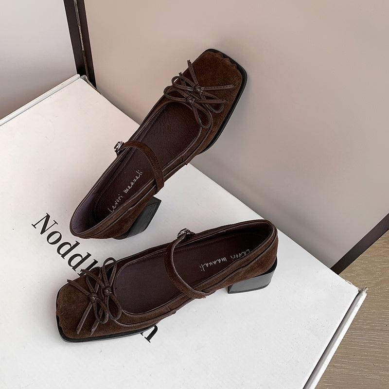 Karin Luna In Stock Spot Goods   One-strap Bowknot Square Toe Chunky Heel Mary Jane Shoes