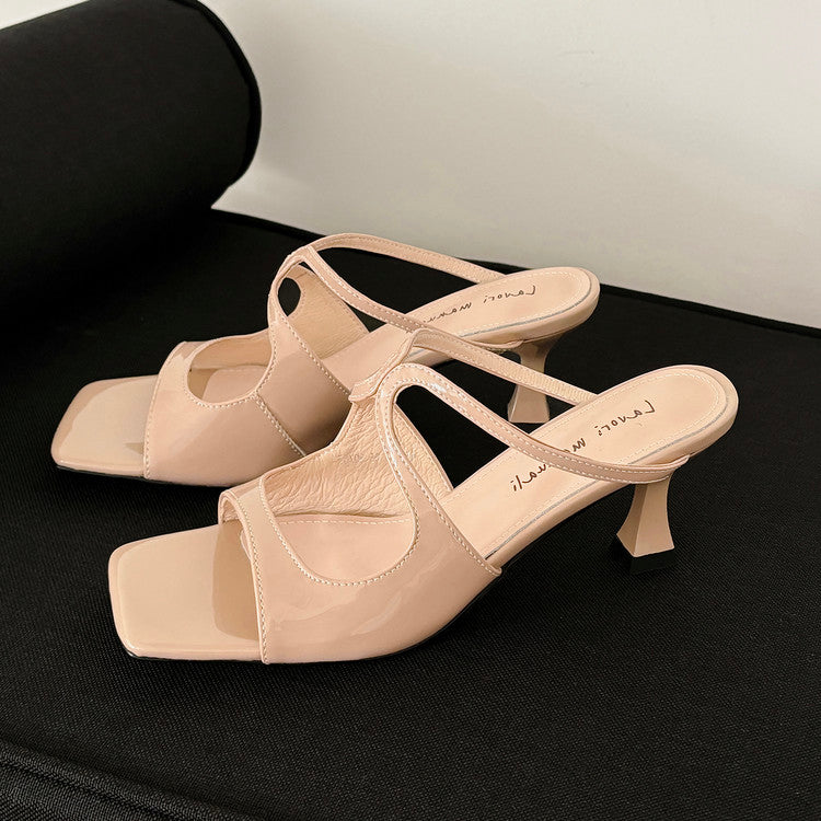 Karin Luna French Retro Square Toe Wrap Strap Open-Toe Slippers