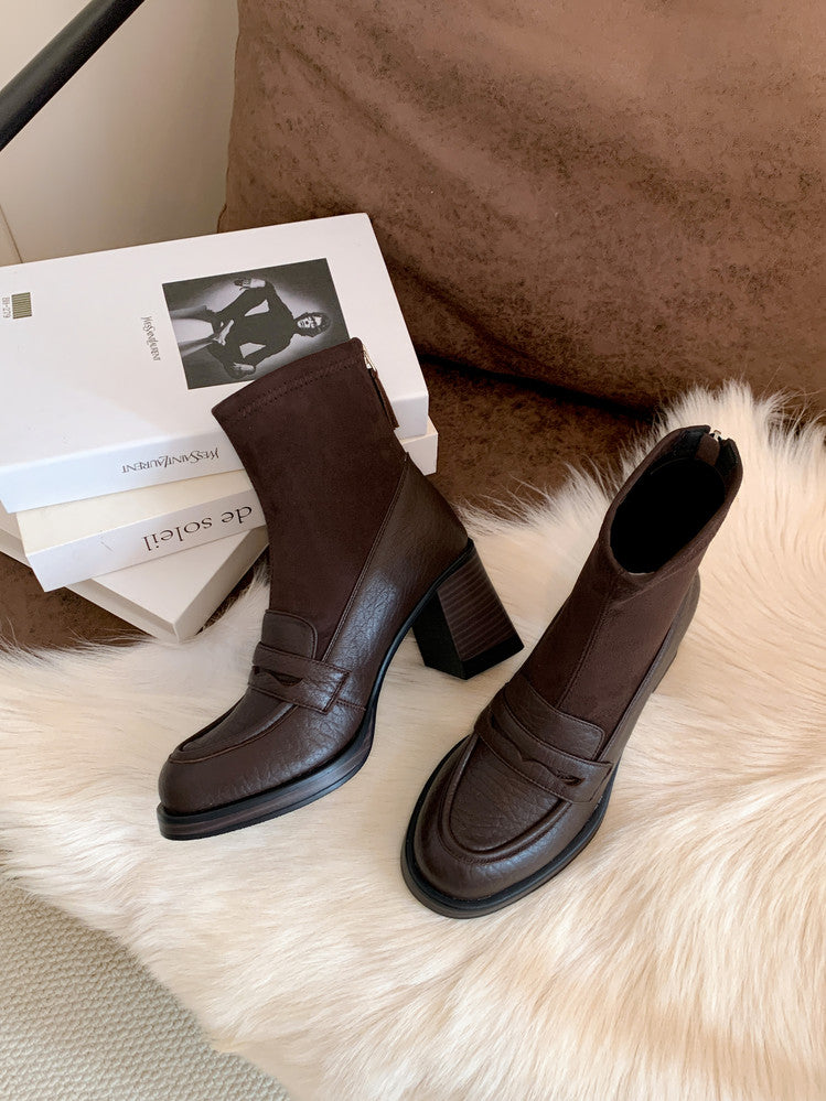 Karin Luna Hot-Selling Element Round Toe Elephant Pattern Elastic Thick Heel Short Boots