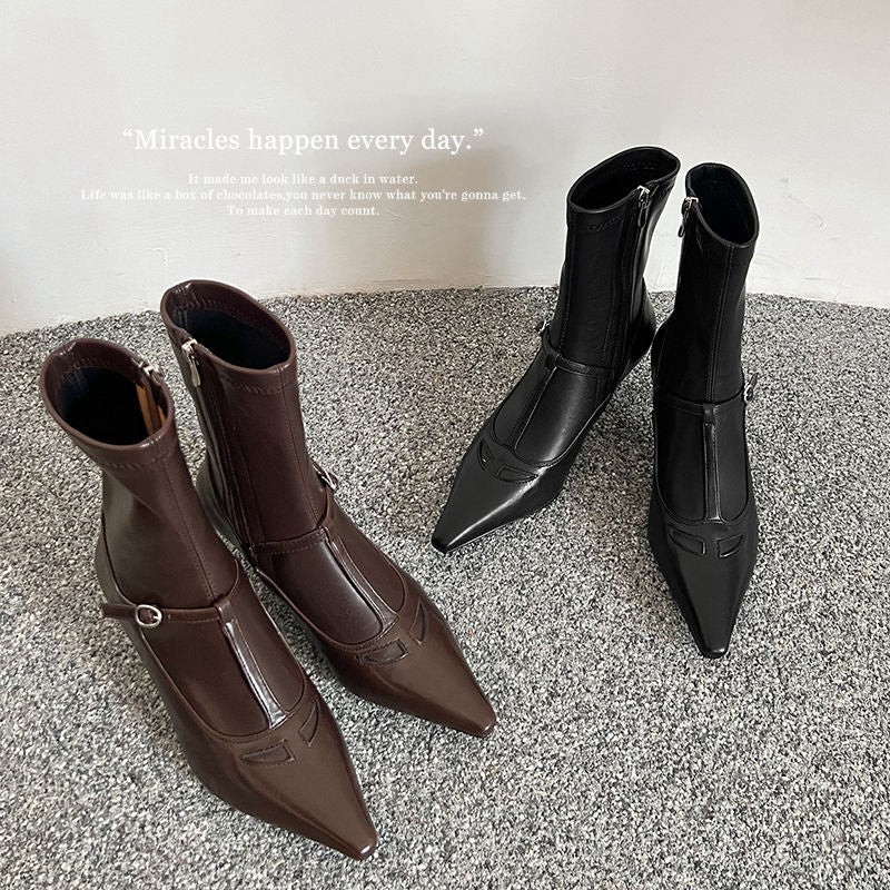 Karin Luna In Stock Spot Goods Elegant Stiletto Pointed Toe Side Zipper Short Boots