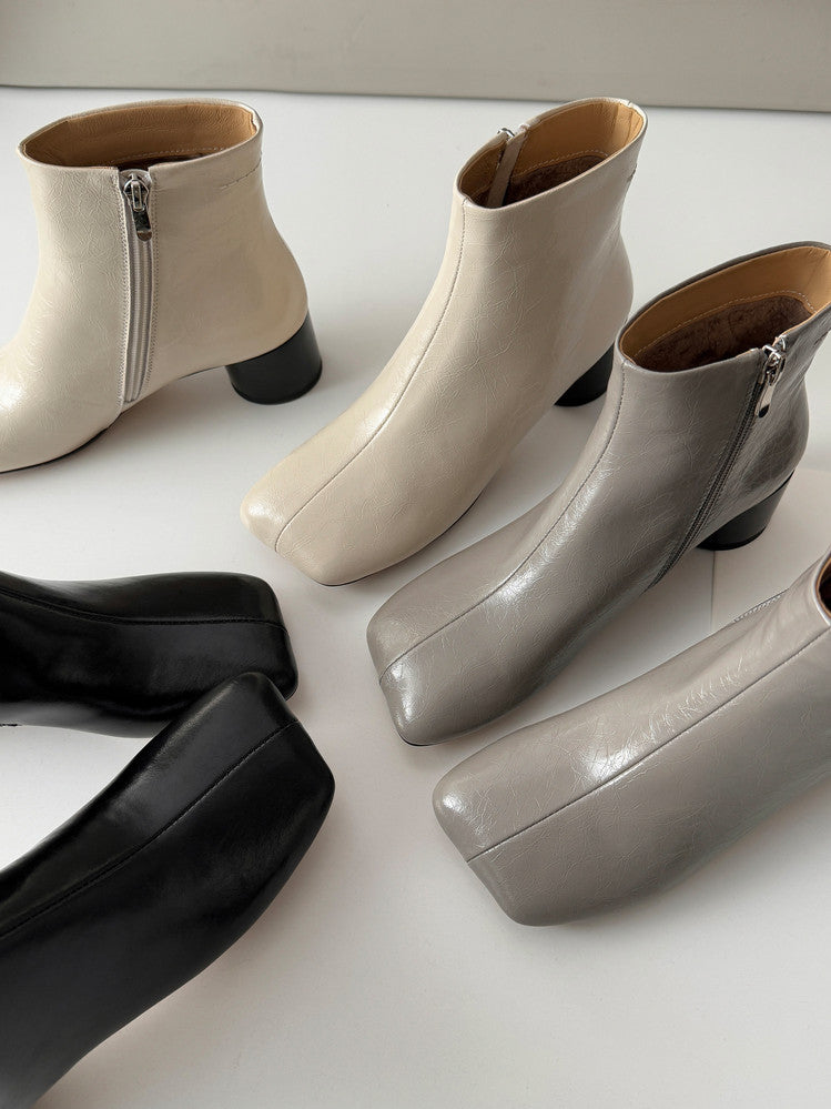 Karin Luna French Style Square Toe Chunky Heel Ankle Boots