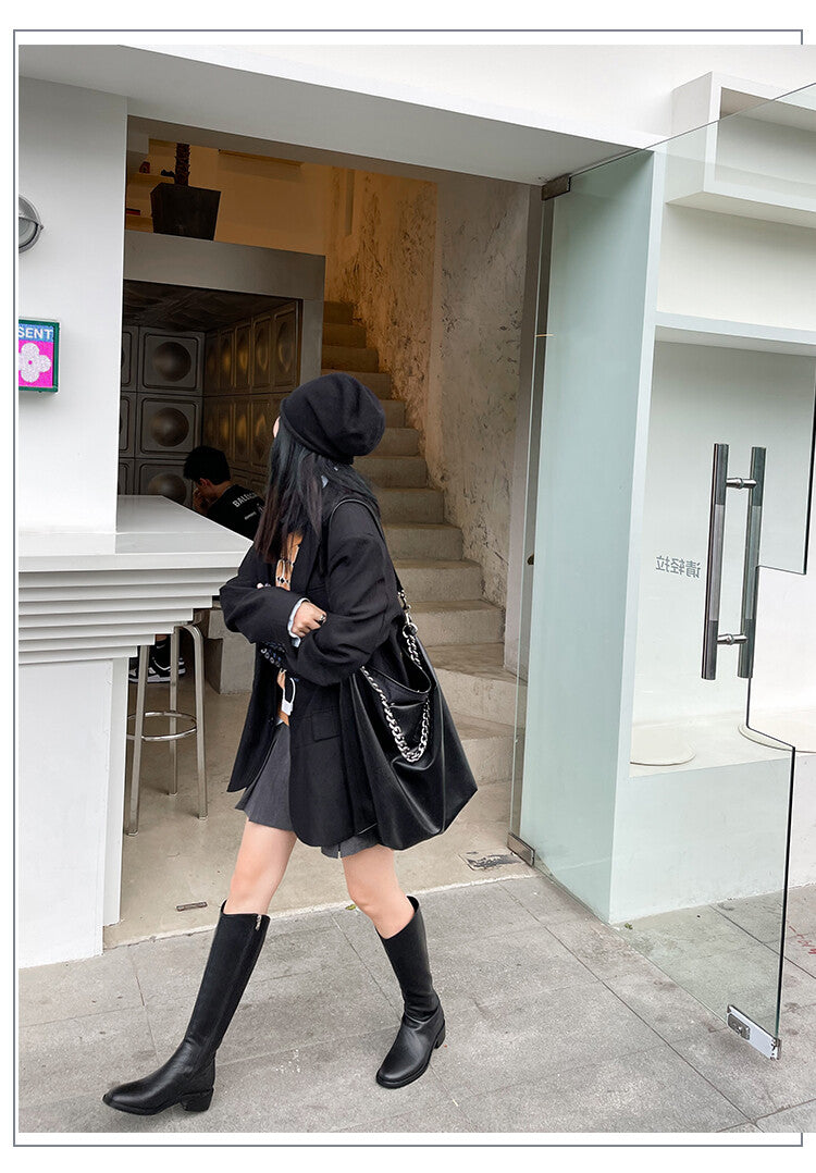 Karin Luna In Stock  Cowhide Niche Versatile Style Knight Boots