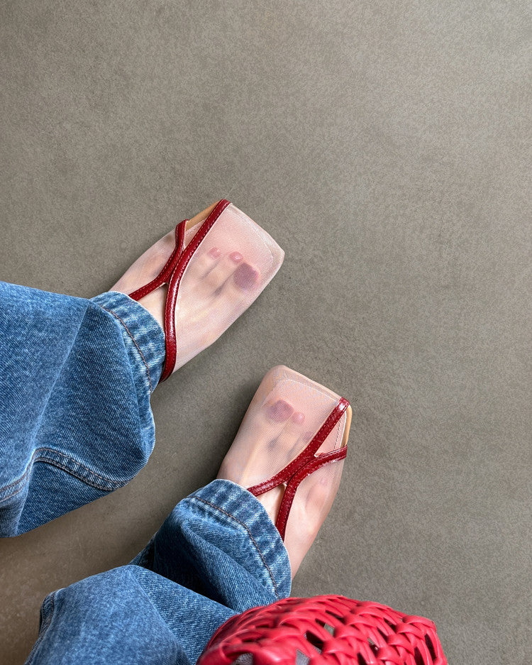 Karin Luna In Stock Spot Goods  Square Toe Mesh Sandals