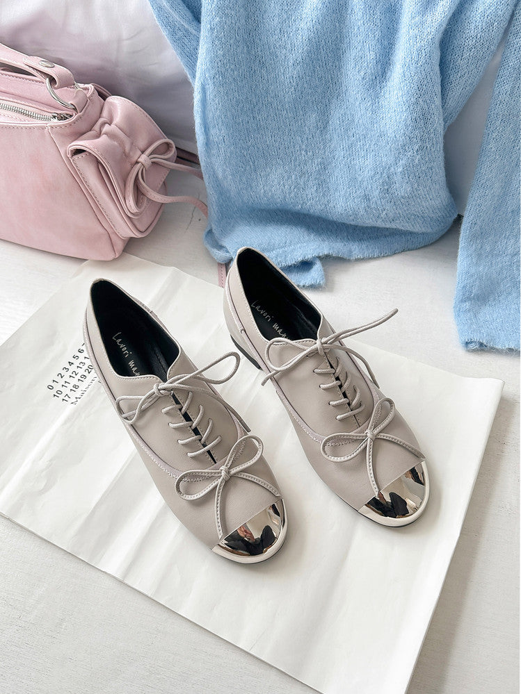 Karin Luna In Stock Spot Goods  Casual Lace-Up Metal Toe Bow Deep Mouth Single Shoes