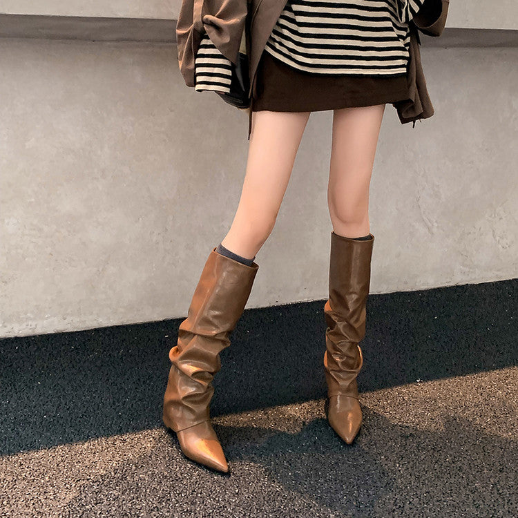 Karin Luna Elegant Style Pointed Toe Hidden Wedge Long Boots