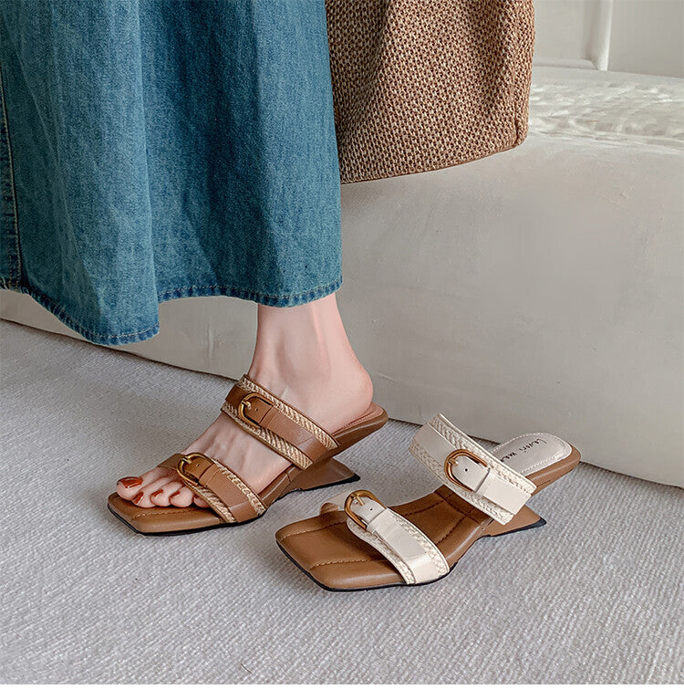 Karin Luna Hot-Selling In Stock  Retro Wedge Belt Square Toe Irregular Heel