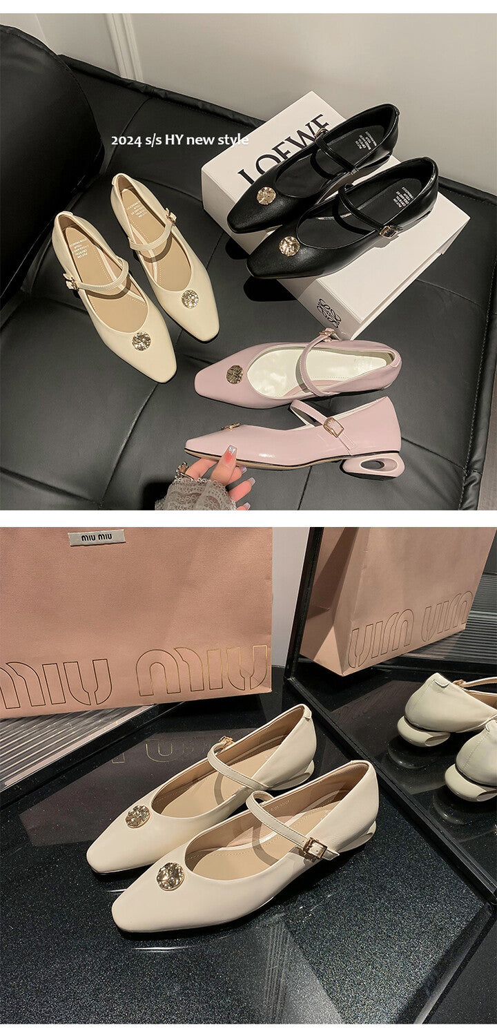Karin Luna Camellia Story~In stock  Full Leather Shallow Mouth Single Shoes