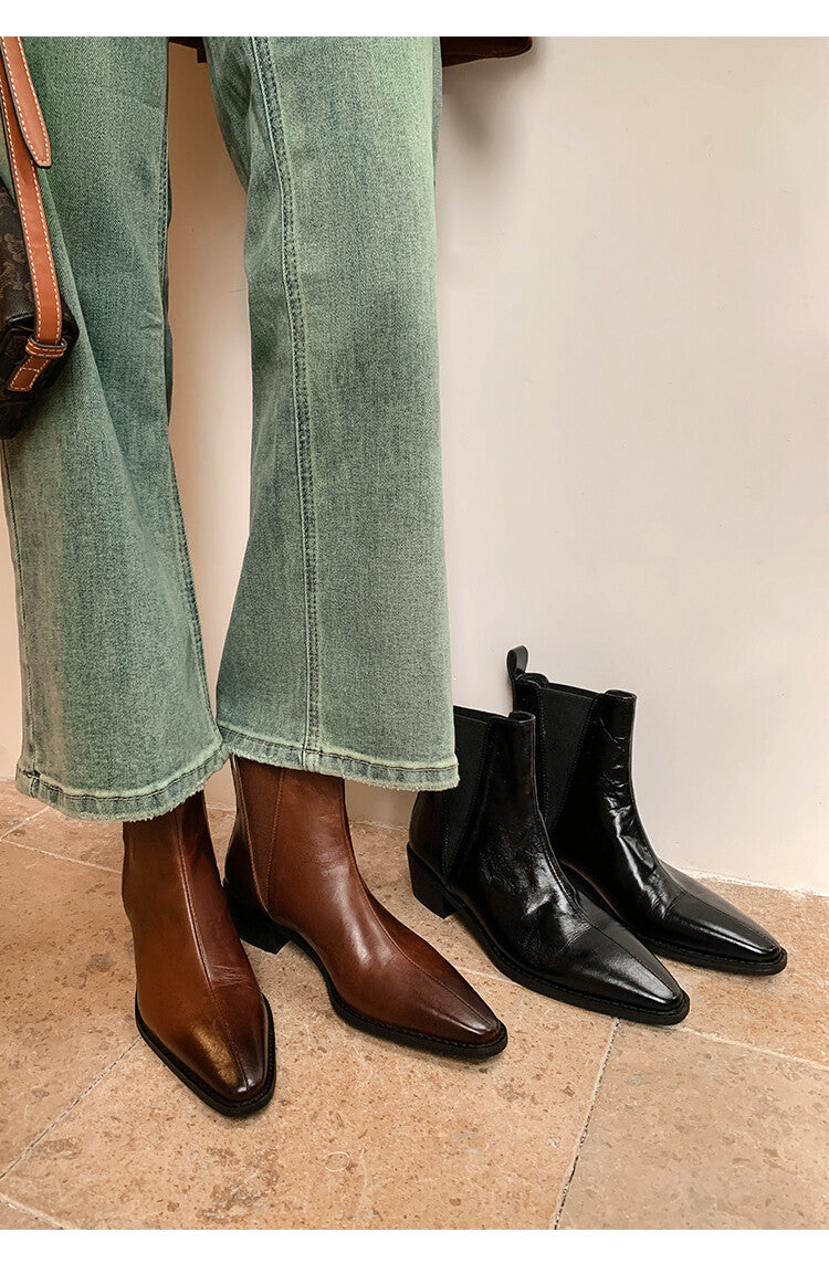 Karin Luna In Stock In stock   Classic first-layer cowhide Chelsea elastic ankle boots