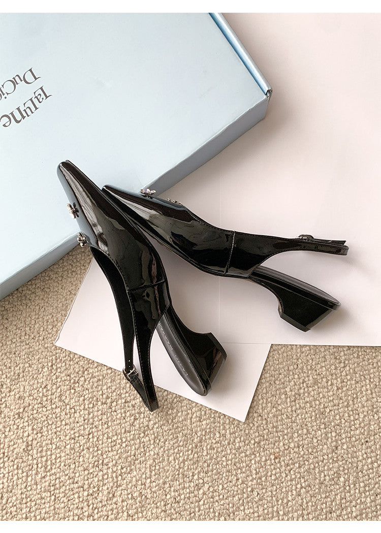 Karin Luna In Stock  Spot Goods  Rhinestone Small Square Toe Closed-Toe Sandals