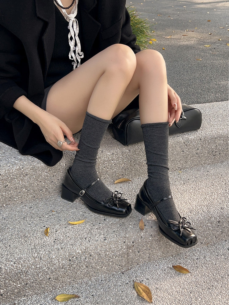 Karin Luna In Stock Spot Goods   One-strap Bowknot Square Toe Chunky Heel Mary Jane Shoes