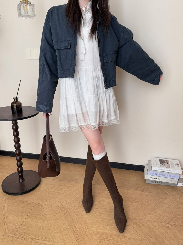 Karin Luna In Stock In Stock  Square Toe Chunky Heel Korean Style Elegant Long Boots