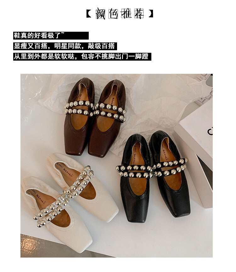 Karin Luna In Stock Spot Goods  Pig Nose Metal Strap Super Soft Granny Full Leather Mary Jane Shoes