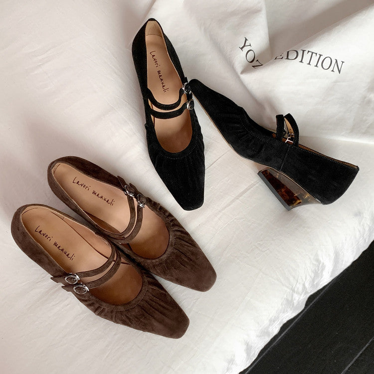 Karin Luna Full Leather Inside and Out Popular Element Amber Heel Elegant French Style Single Shoes