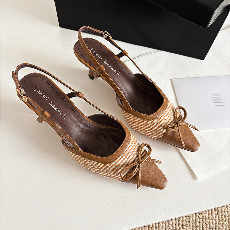 Karin Luna In Stock Spot Goods Braided Style Elegant Thin Heel Pointed Toe Closed-Toe Sandals