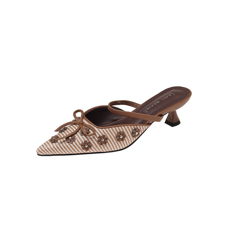 Karin Luna In Stock Spot Goods  Elegant Floral Pointed Toe Rhinestone Slippers