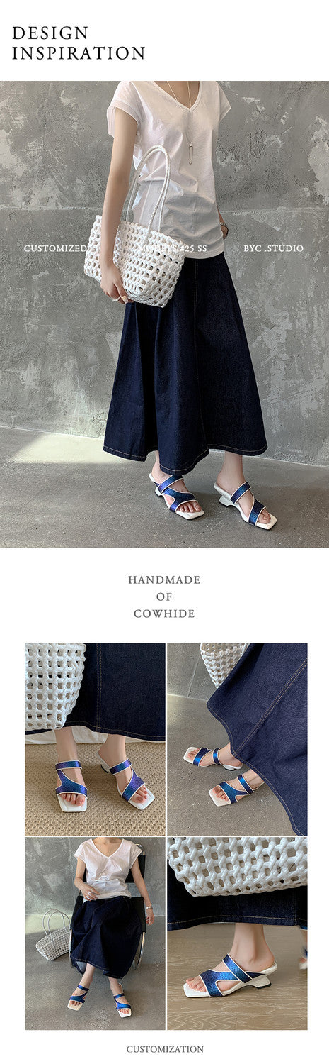 Karin Luna Fish Skin Series~Minimalist Square Toe Popular Irregular Heel Slippers