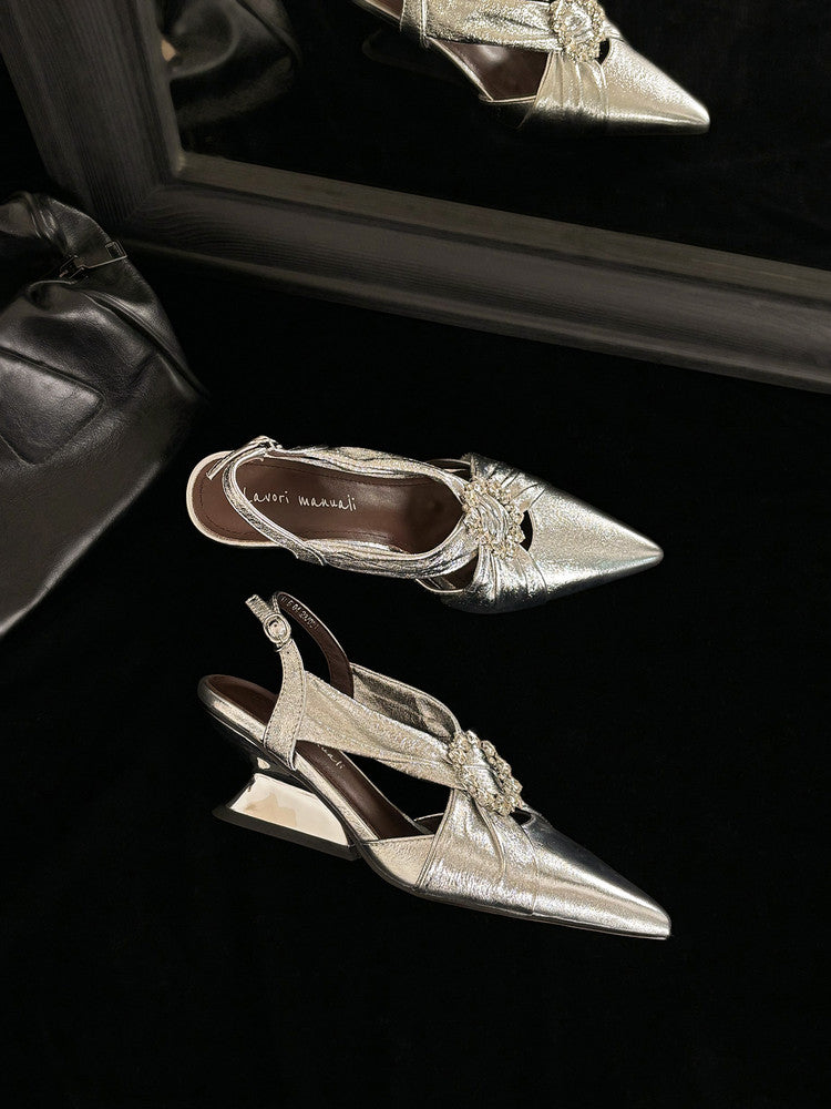 Karin Luna Bestseller Popular  Pointed Toe Irregular Heel Elegant Rhinestone Closed-Toe Sandals