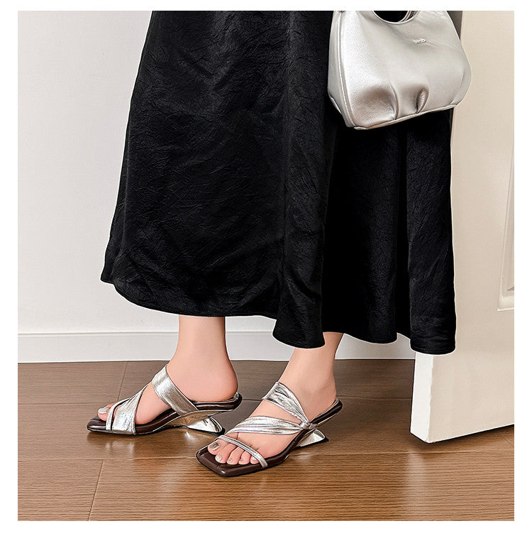 Karin Luna In Stock Spot Goods Minimalist Style Square-Toed Irregular Heel Slippers