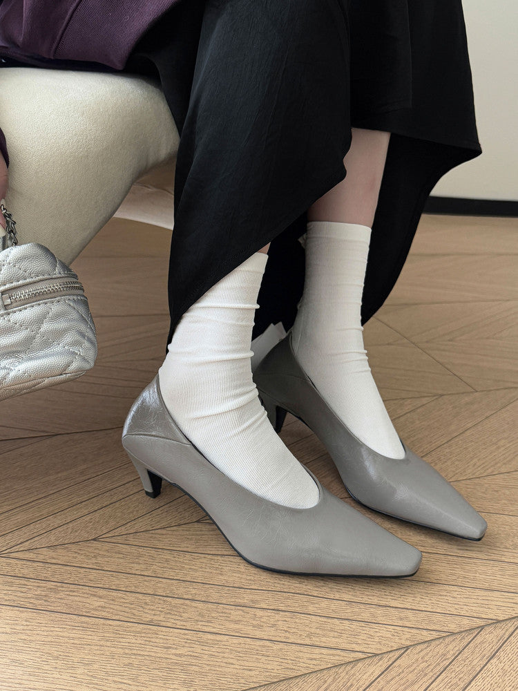 Karin Luna In Stock In Stock ~Basic Versatile French Style Small Square Toe Shallow Mouth Single Shoes