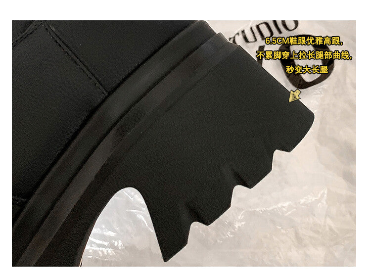 Karin Luna In Stock  Round Toe Thick Sole Casual Belt Buckle Long Boots