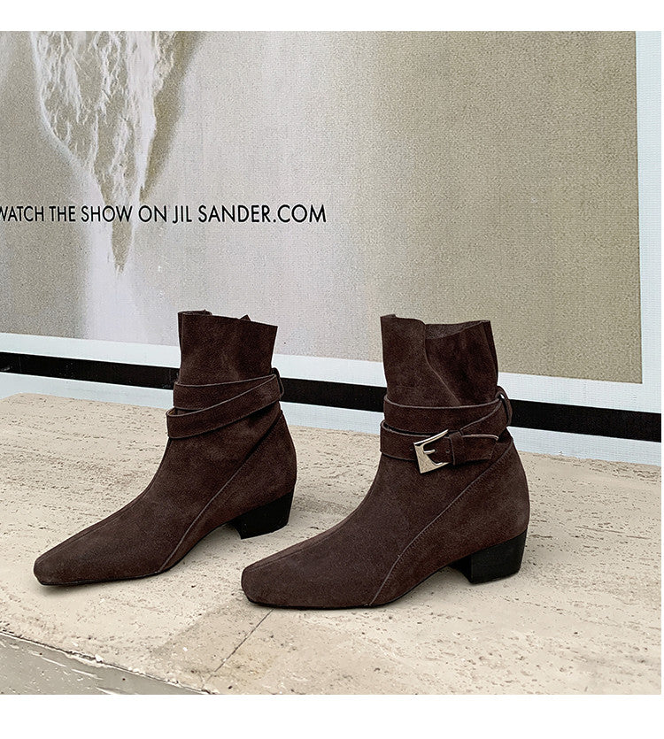 Karin Luna In Stock In Stock Hot-Selling Basic Old Money Style Retro Belt Buckle Short Boots
