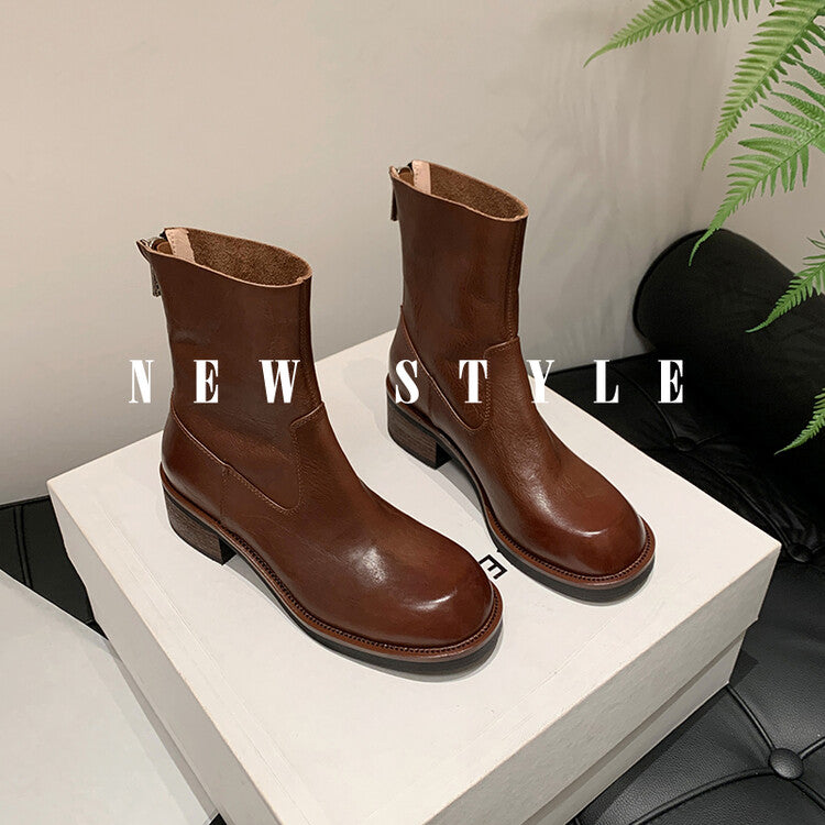 Karin Luna In Stock Spot Goods  Full-grain leather inside and out   Minimalist Texture  Round Toe Flat Bottom Basic Short Boots