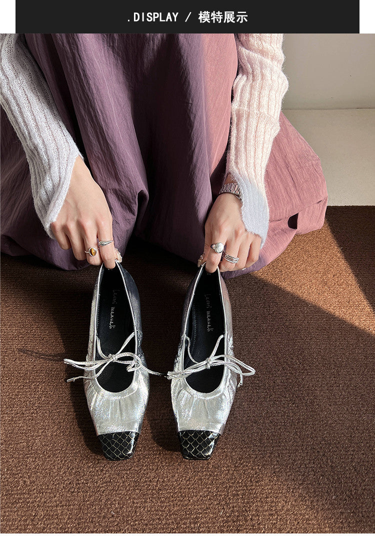 Karin Luna In Stock Spot Goods  Retro Sweet Bowknot Granny Wrinkled Single Shoes