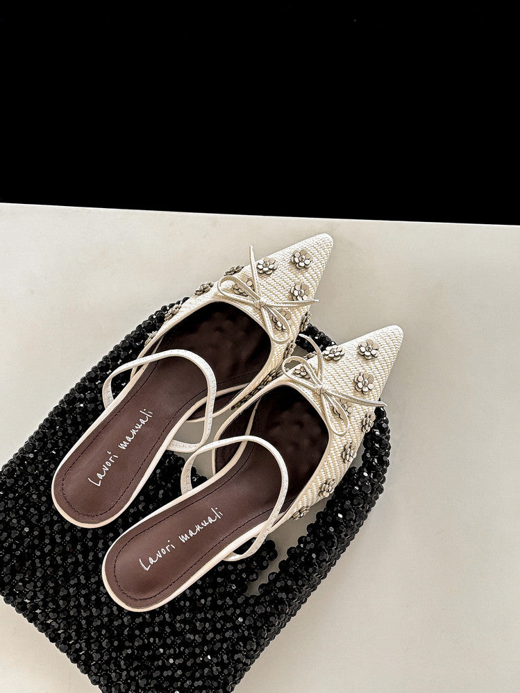 Karin Luna In Stock Spot Goods  Elegant Floral Pointed Toe Rhinestone Slippers