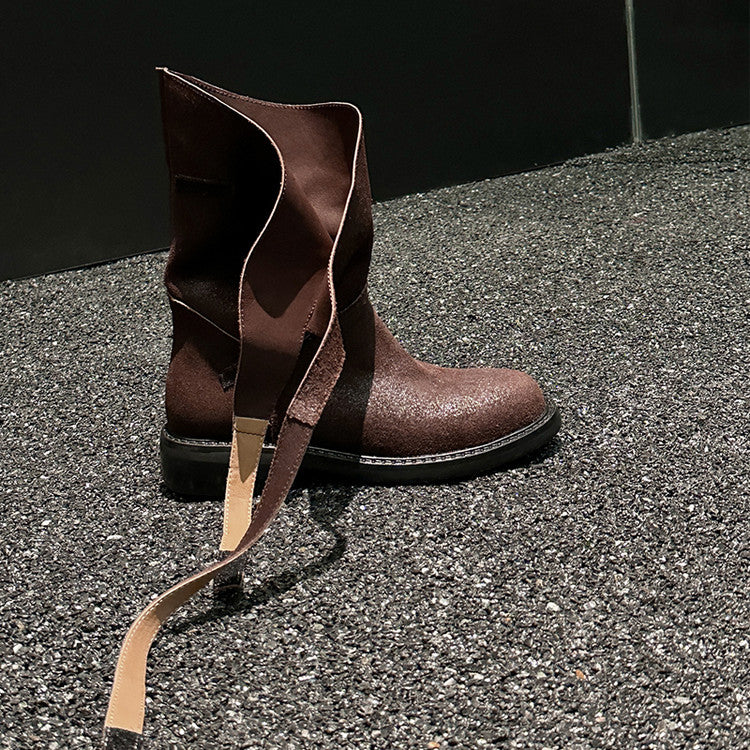 Karin Luna In Stock Spot Goods  Super textured Lazy Style Thick-Soled Ankle Boots