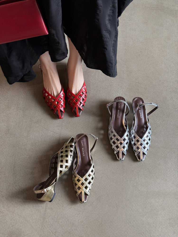 Karin Luna Braided Style ~Cross-woven Pointed Toe Closed-toe Sandals