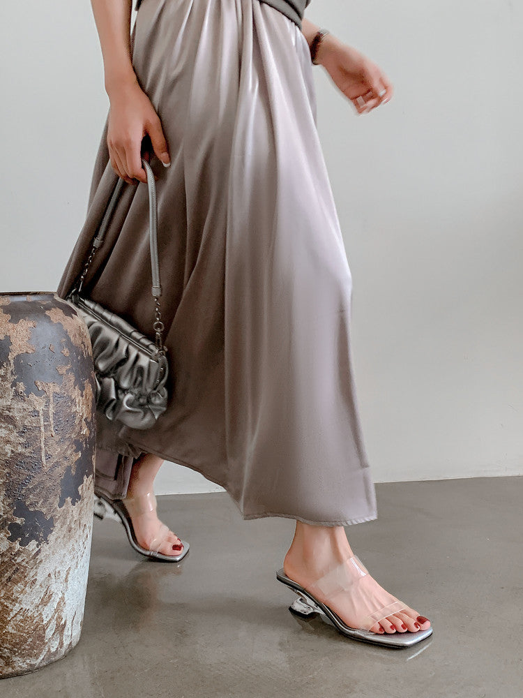 Karin Luna In Stock Spot Goods Transparent Sequin Irregular Heel Strap Sandals