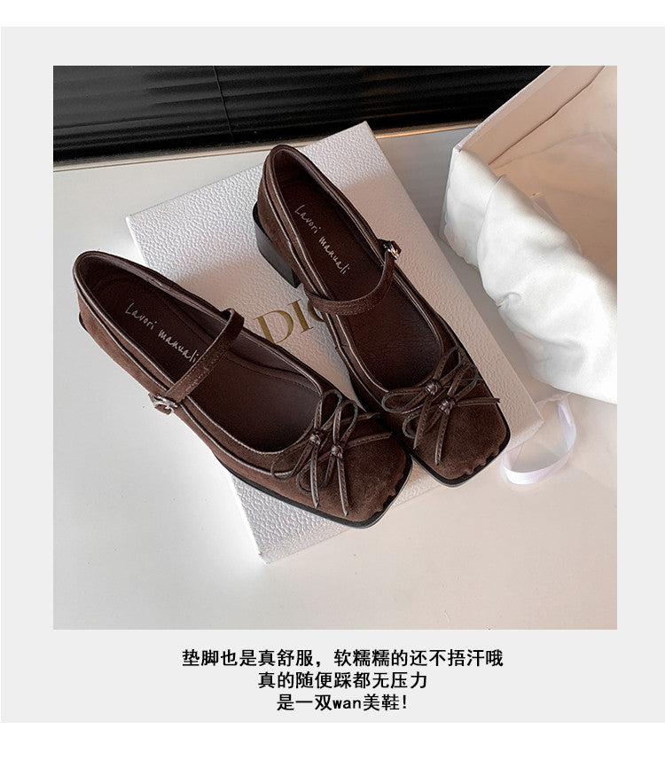 Karin Luna In Stock Spot Goods   One-strap Bowknot Square Toe Chunky Heel Mary Jane Shoes