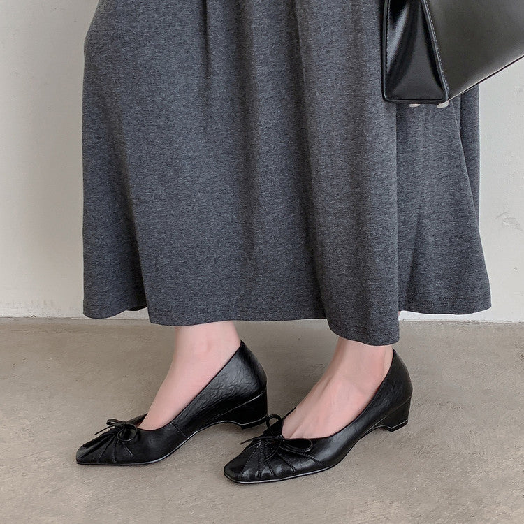 Karin Luna French Style Wrinkled Square Toe Height-Increasing Flats