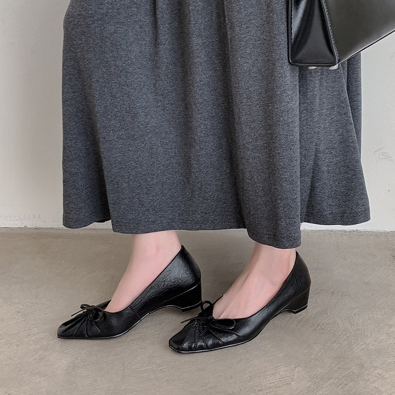 Karin Luna French Style Wrinkled Square Toe Height-Increasing Flats