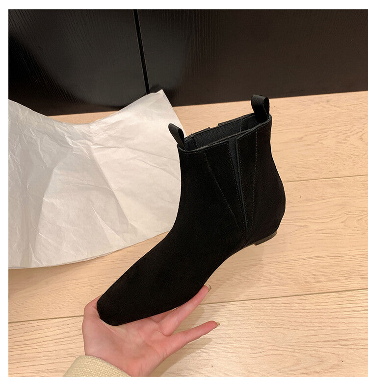 Karin Luna Classic Style Internal Height Increase Cowhide Leather Small Square Toe Short Fashion Boots