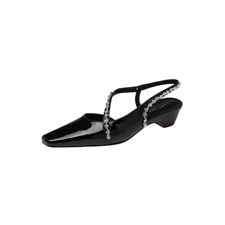 Karin Luna In Stock In Stock  Fresh Summer Vibes  Rhinestone Small Square Toe Elegant Closed-Toe Sandals