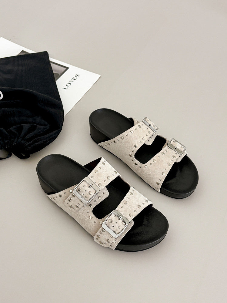 Karin Luna In Stock Spot Goods Casual Thick-Soled Belt Buckle Slippers