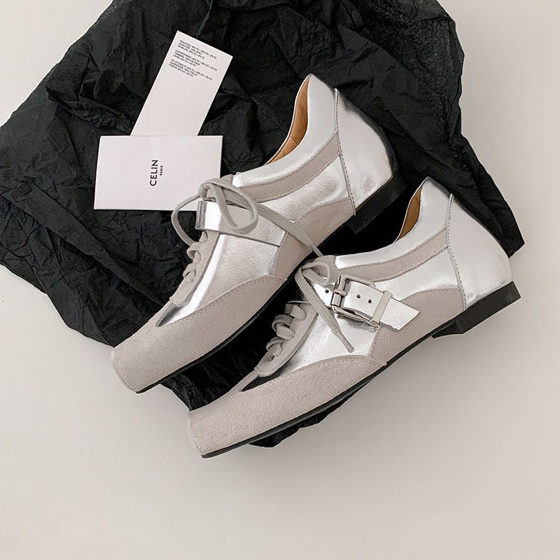 Karin Luna In Stock Spot Goods  Designed retro square-toe ballet shoes with laces