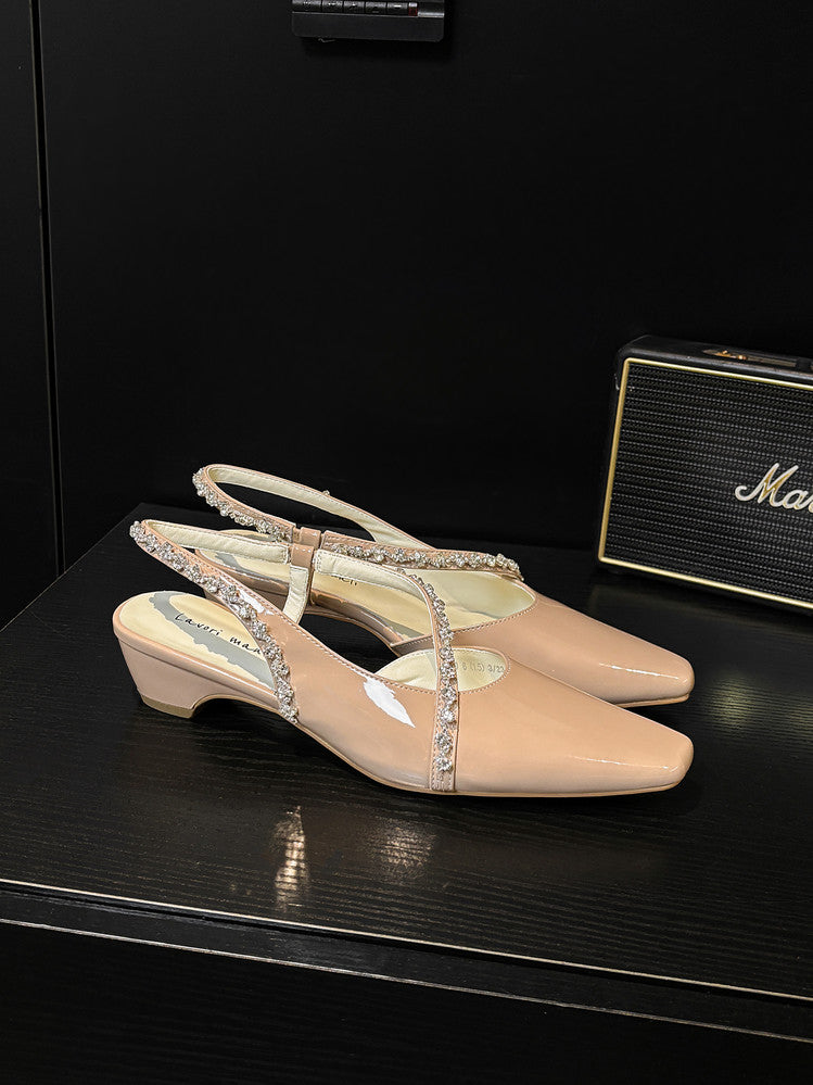 Karin Luna In Stock In Stock  Fresh Summer Vibes  Rhinestone Small Square Toe Elegant Closed-Toe Sandals