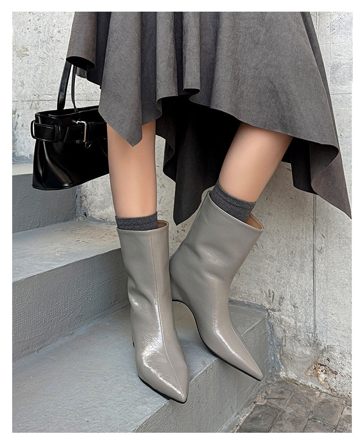 Karin Luna Elegant Pointed Toe Hidden Wedge Short Boots