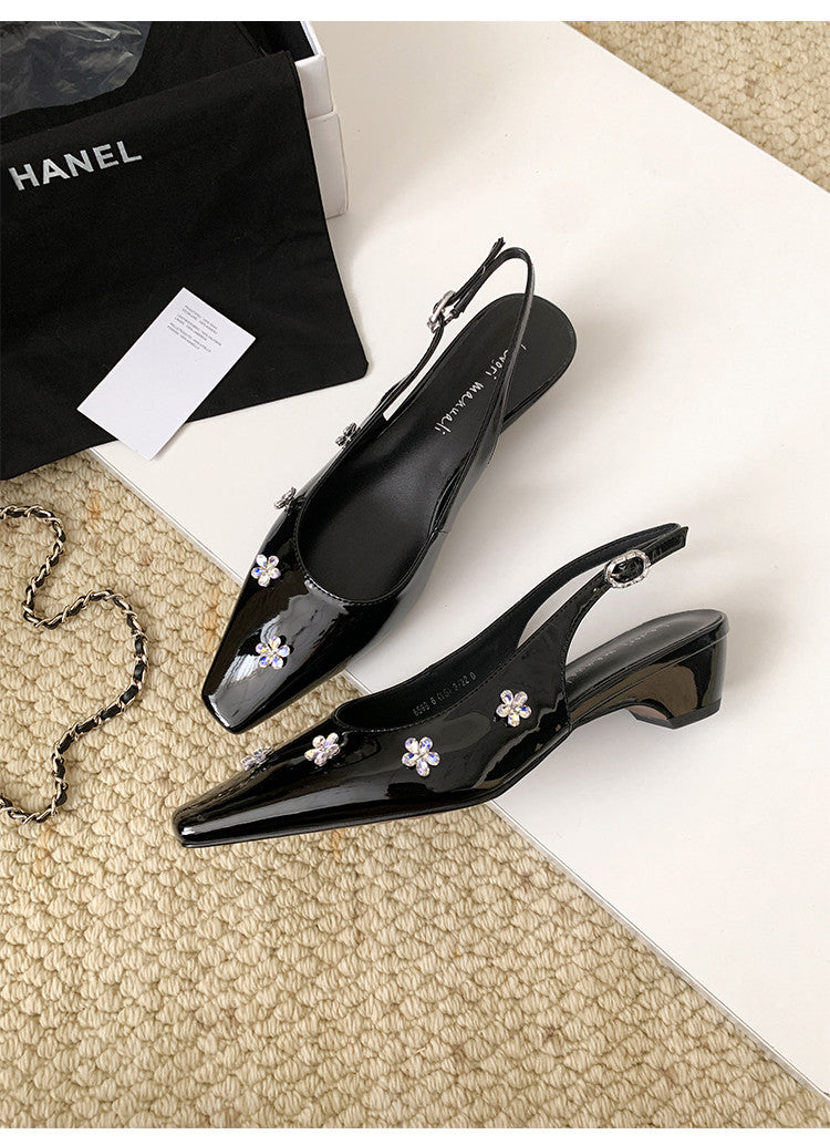 Karin Luna In Stock  Spot Goods  Rhinestone Small Square Toe Closed-Toe Sandals